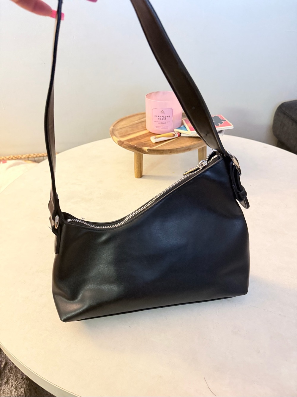 Black Shoulder Bag - Minimal Leather Crossbody